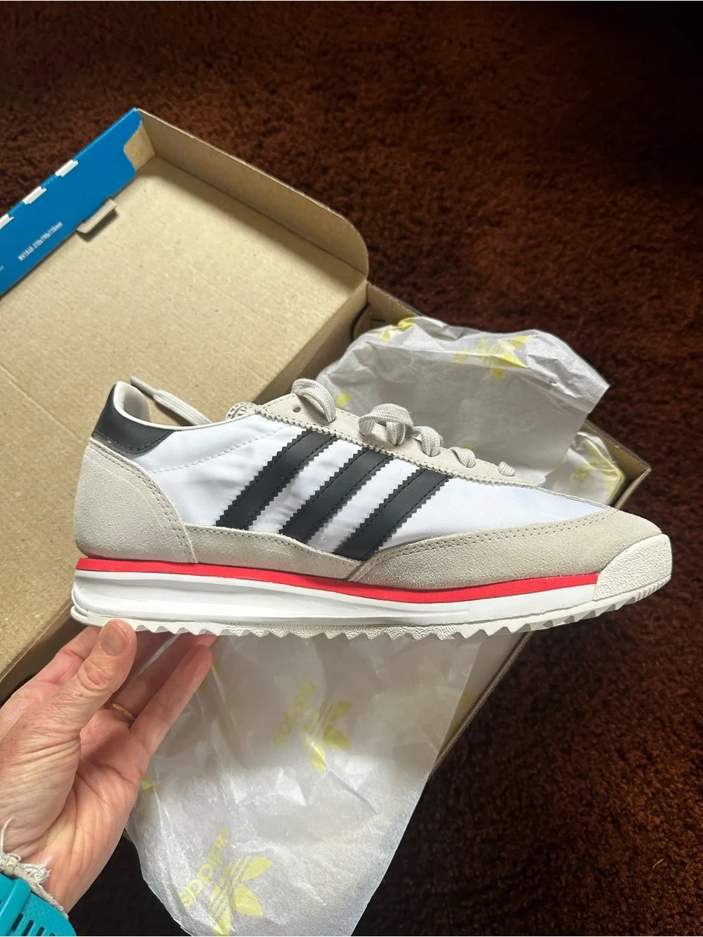 adidas SL 72 White Grey Black with Red Midsole Stripe